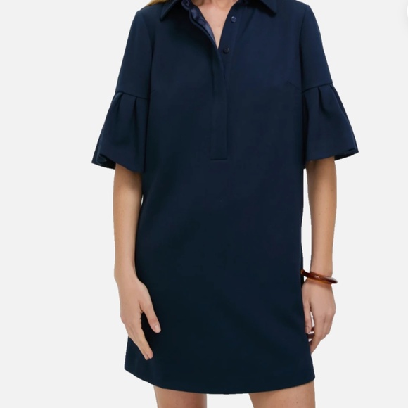 Navy Tuckernuck Crepe Massey Blue Ruffle Sleeve Dress NWT - Picture 4 of 5